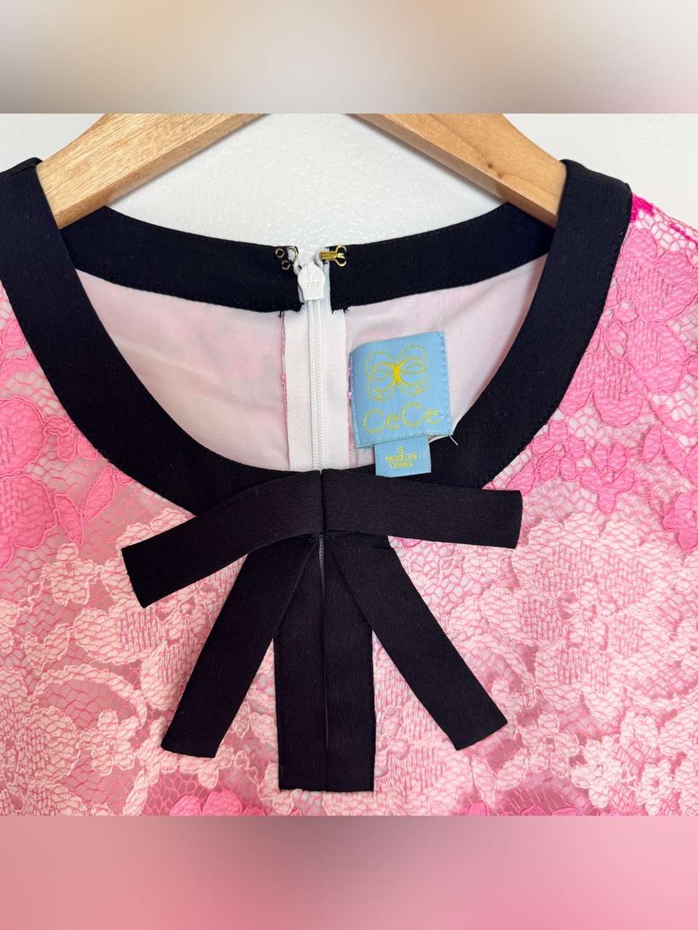 Cece Lace Bow Shift Dress Lined Peony Rush Pink Ombre Black Size‎ 8 Preppy - Picture 3 of 6